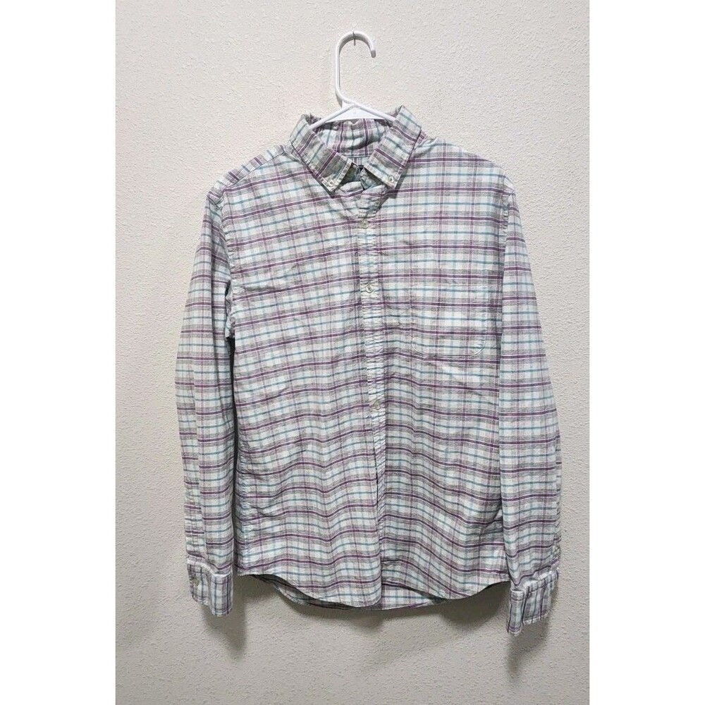 Vineyard Vines Shirt Mens M Slim Fit Blue Pink Madras Plaid Button Up Murray